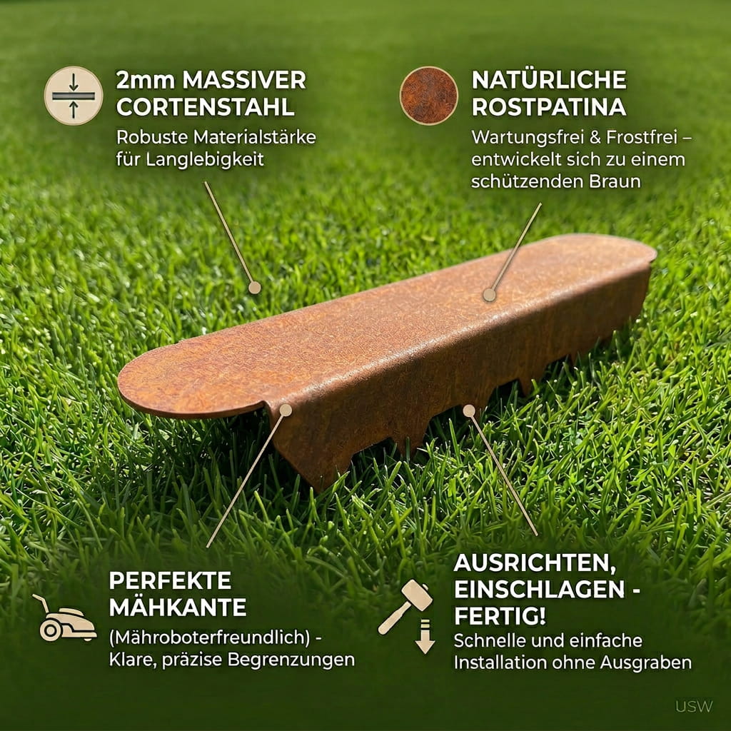 Rasenkante aus Cortenstahl